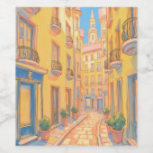 Sunny European Street Cozy Architecture Weinlabel Weinetikett (Einzelnes Label)