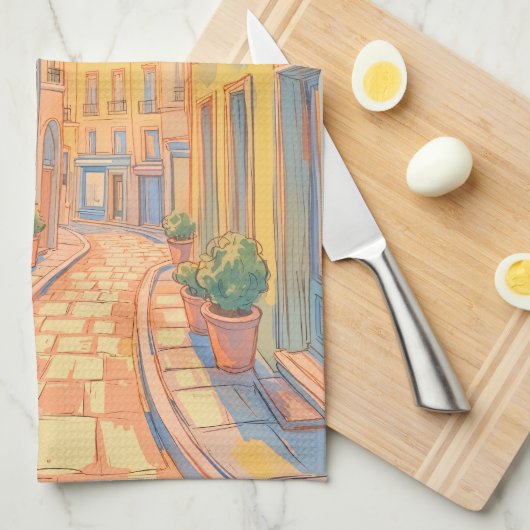 Sunny European Street Kitchen Towel - Cosy Travel Geschirrtuch (Viertel Falte)