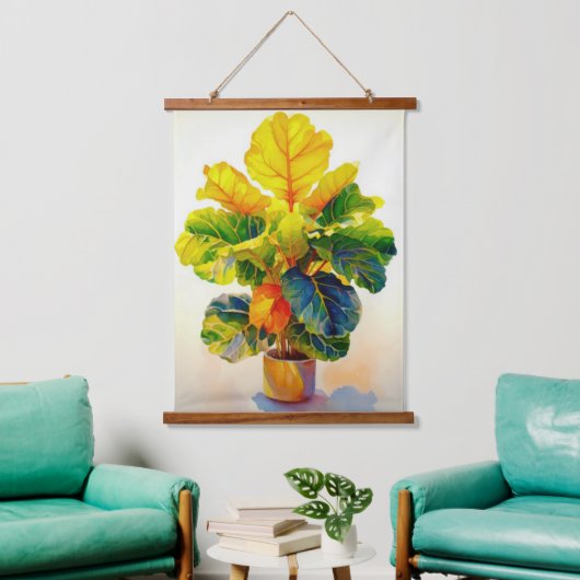 Sunny Fiddle Leaf Fig Tree Wandteppich Mit Holzrahmen (Wohnzimmer)