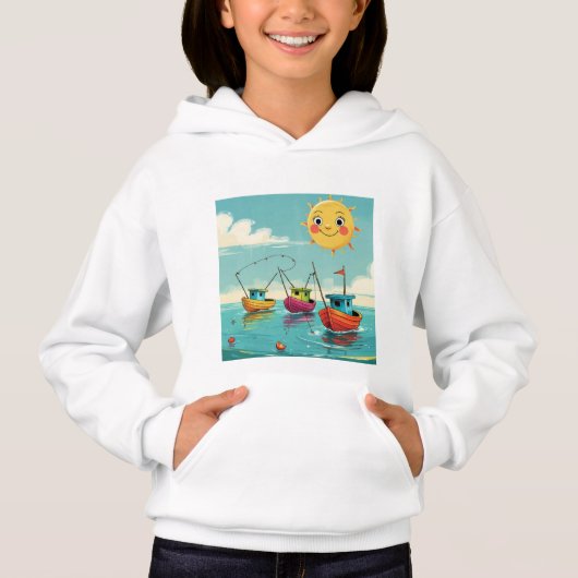 Sunny Fishing Boats – Kids’ Hoodie (Vorderseite)