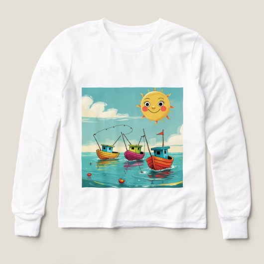 Sunny Fishing Boats – Kids’ Long Sleeve Tee (Design Vorderseite)