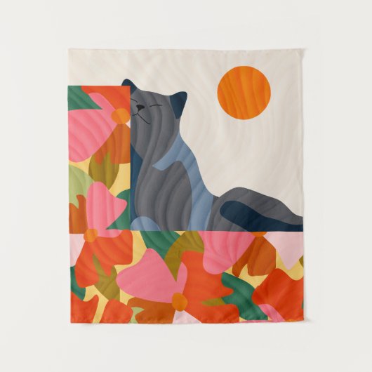 Sunny Garden Cat Wandteppich (Vorderseite)