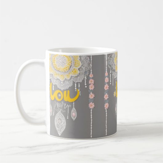 Sunny Gray Lace AI Art Kaffeetasse (Links)