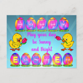 Sunny Happy Ostereier Gruß Hühnchen & Tulip Postkarte