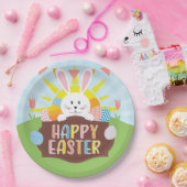 Sunny Happy Osterfest Bunny & Colorful Eggs Urlaub Pappteller (Party)