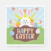 Sunny Happy Osterfest Bunny & Colorful Eggs Urlaub Serviette (Vorderseite)