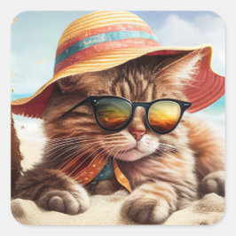 Sunny Kitty Quadratischer Aufkleber