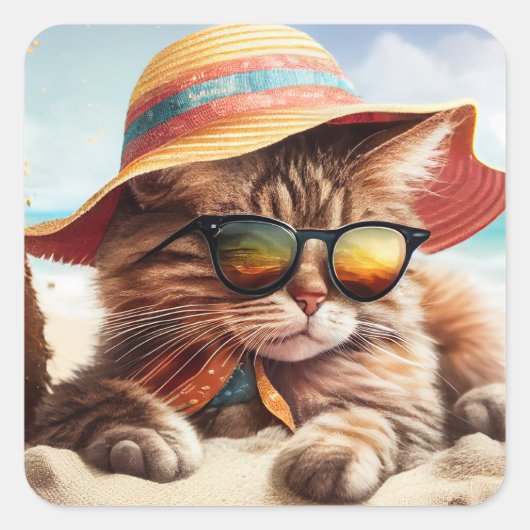 Sunny Kitty Quadratischer Aufkleber (Vorderseite)