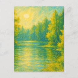 Sunny Lakeside Landscape - Pastel Painting Style Postkarte