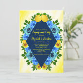 Sunny Lemon Floral Engagement Party Einladung (Stehend Vorderseite)