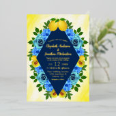 Sunny Lemon Floral Wedding Folieneinladung (Stehend vorne)