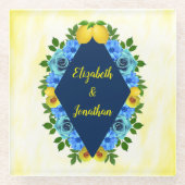 Sunny Lemon Floral Wedding Glasuntersetzer (Vorderseite)