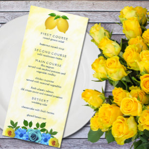Sunny Lemon Floral Wedding Menükarte