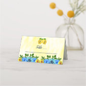 Sunny Lemon Floral Wedding Platzkarte (Vorderseite)