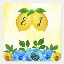 Sunny Lemon Floral Wedding Quadratischer Aufkleber