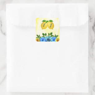 Sunny Lemon Floral Wedding Quadratischer Aufkleber