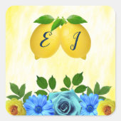 Sunny Lemon Floral Wedding Quadratischer Aufkleber (Vorderseite)