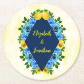 Sunny Lemon Floral Wedding Runder Pappuntersetzer (Vorderseite)
