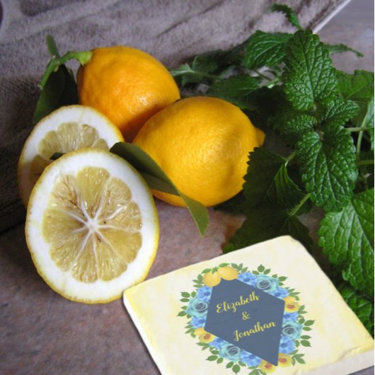 Sunny Lemon Floral Wedding Steinuntersetzer