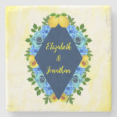 Sunny Lemon Floral Wedding Steinuntersetzer (Vorderseite)