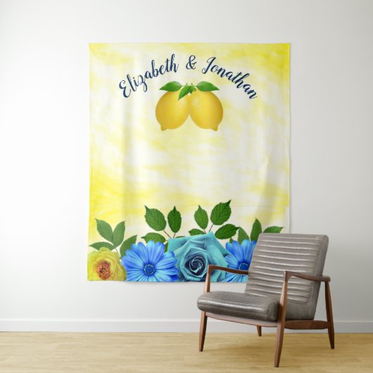 Sunny Lemon Floral Wedding Wandteppich (Beispiel)