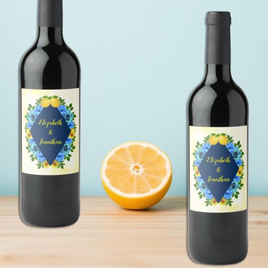 Sunny Lemon Floral Wedding Weinetikett