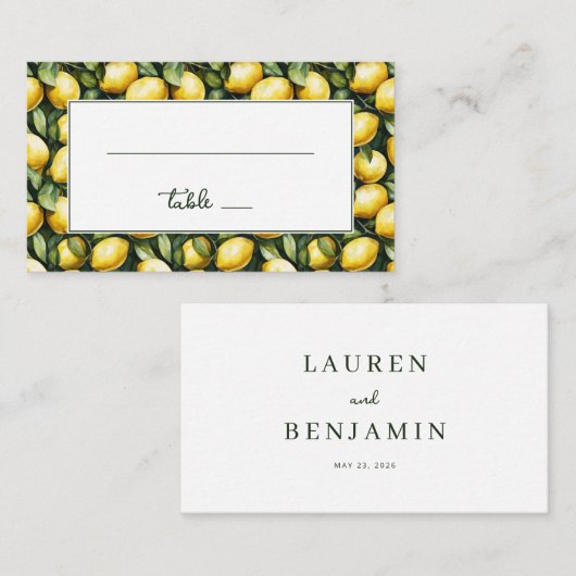 Sunny Lemon Wedding Platzkarte (Vorne/Hinten)