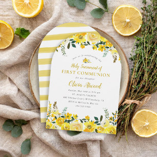 Sunny Meadow Floral First Communion Einladung