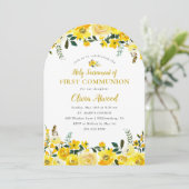 Sunny Meadow Floral First Communion Einladung (Stehend Vorderseite)