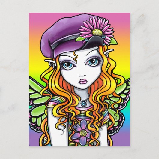 "Sunny" Niedlicher Regenbogen Schmetterling Fairy Postkarte (Vorderseite)