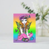 "Sunny" Niedlicher Regenbogen Schmetterling Fairy  Postkarte (Stehend Vorderseite)