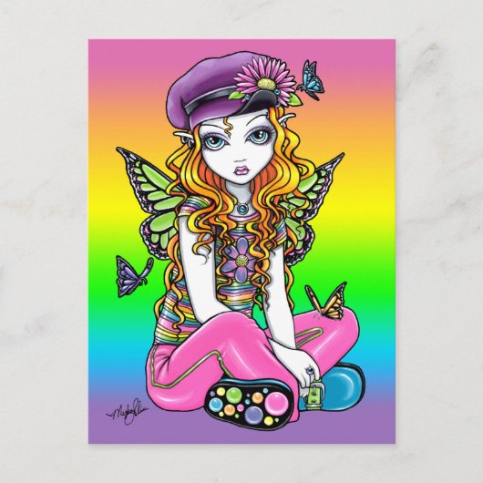 "Sunny" Niedlicher Regenbogen Schmetterling Fairy  Postkarte (Vorderseite)