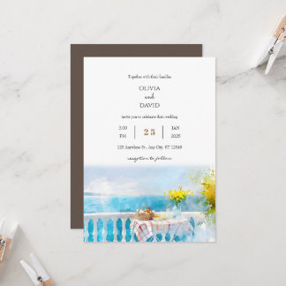 Sunny Ocean View Frühstück Balcony Beach Hochzeit Einladung