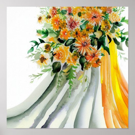 Sunny Orange, Bridal Cascading Bouquet 1, Poster (Vorne)