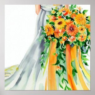 Sunny Orange, Bridal Cascading Bouquet 2, Poster