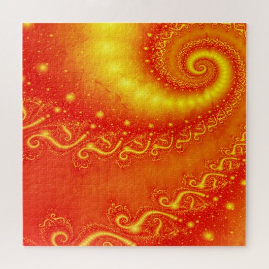 Sunny Orange Holographic Fraktal Abstrakt Spirals Puzzle (Horizontal)