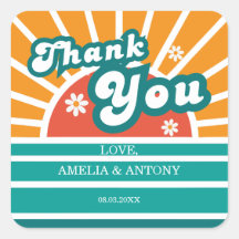 Sunny Retro Danke Baby Shower Sticker für Junge