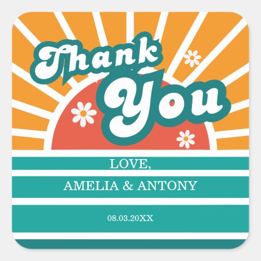 Sunny Retro Danke Baby Shower Sticker für Junge (Vorderseite)