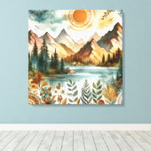 Sunny Rustic Boho Nature Pattern Mountain Lake Leinwanddruck (Insitu (Holzboden))