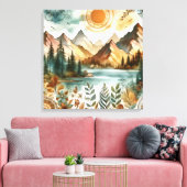 Sunny Rustic Boho Nature Pattern Mountain Lake Leinwanddruck (Insitu (Wohnzimmer))