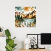 Sunny Rustic Boho Nature Pattern Mountain Lake Poster (Heimbüro)