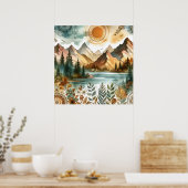 Sunny Rustic Boho Nature Pattern Mountain Lake Poster (Küche)