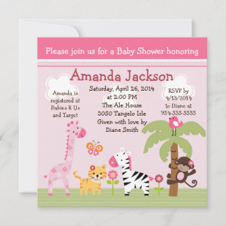 Sunny Safari/Girl Animals Kinderdusche Einladung