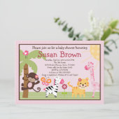 Sunny Safari Girl Animals Kinderdusche Einladung (Stehend Vorderseite)