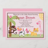 Sunny Safari Girl Animals Kinderdusche Einladung (Vorne/Hinten)