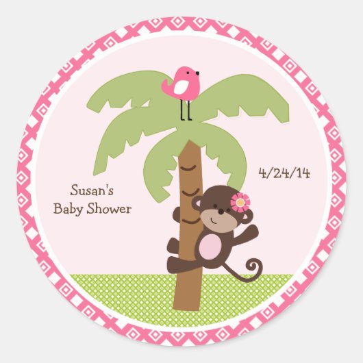 Sunny Safari Monkey Stickers/Cupcake Toppers Runder Aufkleber (Vorderseite)