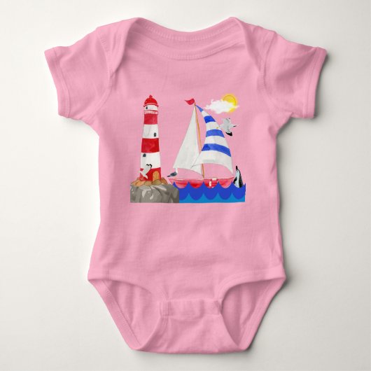 Sunny Sailing Ocean Adventure Sailboat Leuchtturm Baby Strampler (Vorderseite)