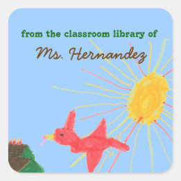 Sunny scene personalized teacher bookplate quadratischer aufkleber