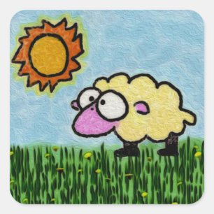 Sunny Sheep Quadratischer Aufkleber