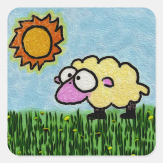 Sunny Sheep Quadratischer Aufkleber